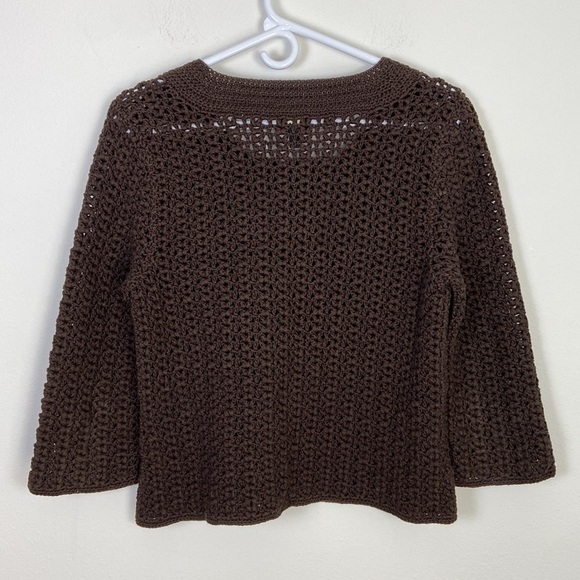 Talbots Women's Small Hand Knit Brown Cropped Cardigan Cottagecore Fisherman - Picture 7 of 7